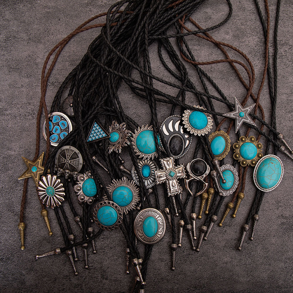 Wholesale Turquoise pattern five-pointed star alloy tie